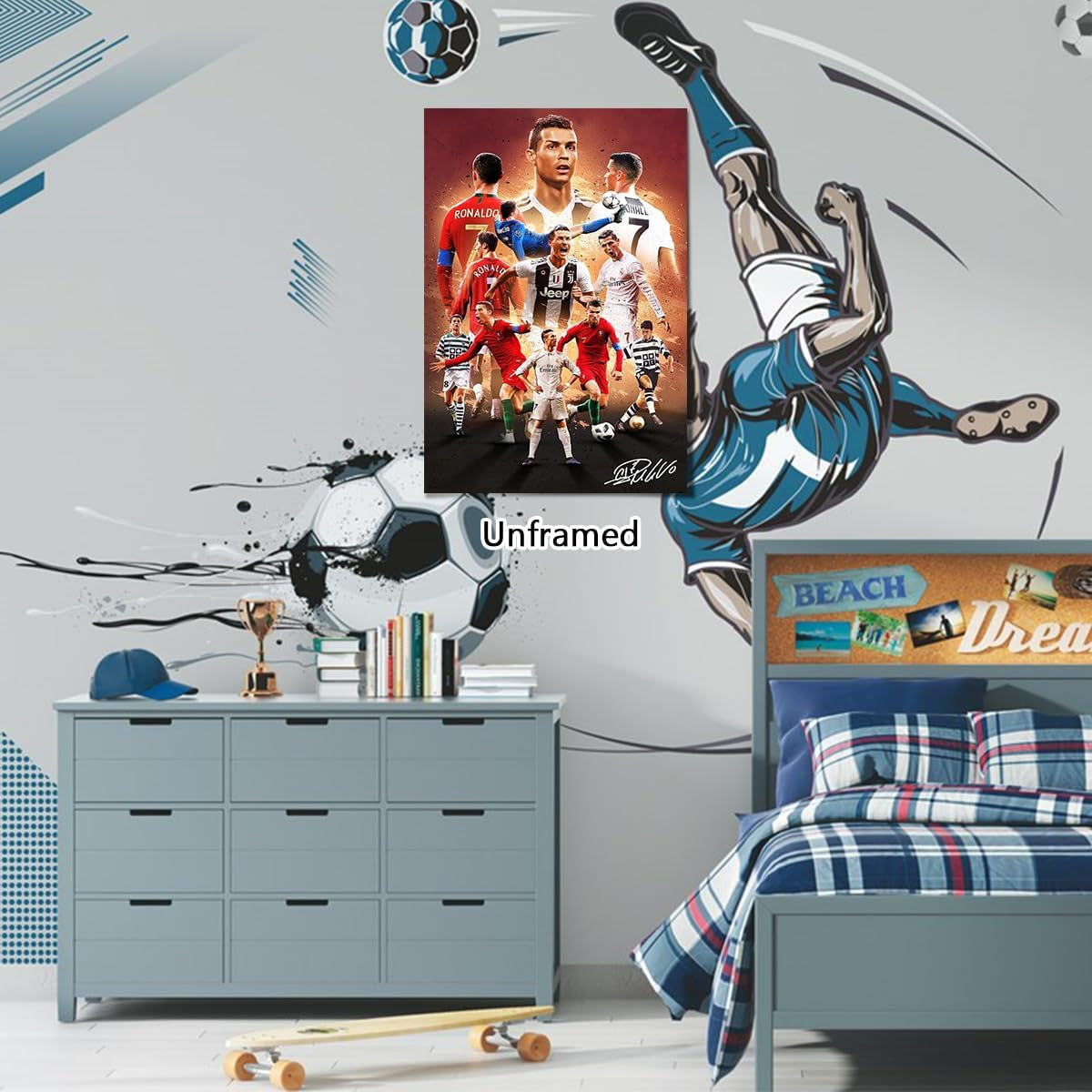 Soccer Superstar Cristiano Ronaldo Signed Poster for Kids Fans Room Bedroom Wall Decor-Sports Star Posters Canvas Art Print Picture for Teen Boy Birthday Gifts