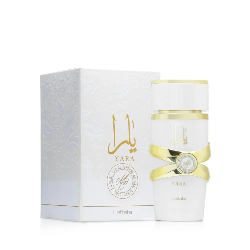 Lattafa Yara Moi Eau De Parfum 3.4 oz / 100 ml for Women, White Yara Sweet Fruity Floral Gourmand Perfume with Pear, Pink Pepper, Black Currant, Tuberose, Jasmine, Almond, Vanilla, Cashmeran and Patchouli, Elegant Signature Scent
