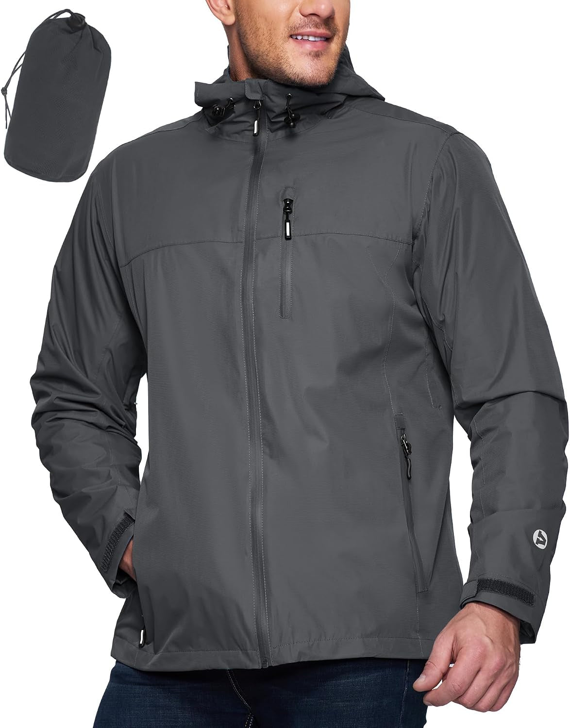 Men'S Packable Rain Jacket Waterproof Lightweight Raincoat