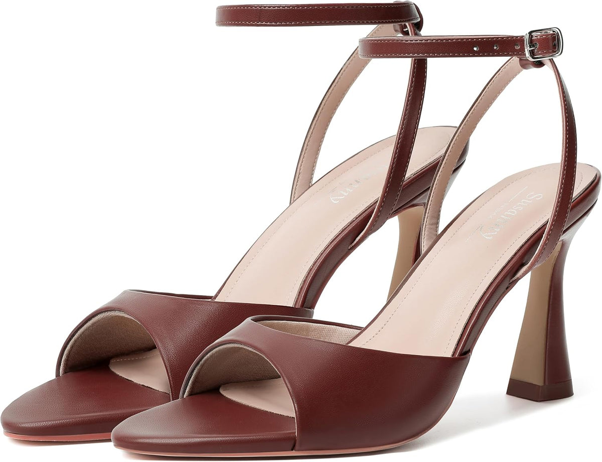 High Heels for Women Pointed Open Toe Strappy Chunky Block Heels Ankle Strap Stiletto Kitten Heeled Sandals Wedding Bridal Party Prom Sexy Dress Shoes