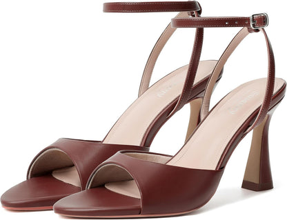 High Heels for Women Pointed Open Toe Strappy Chunky Block Heels Ankle Strap Stiletto Kitten Heeled Sandals Wedding Bridal Party Prom Sexy Dress Shoes