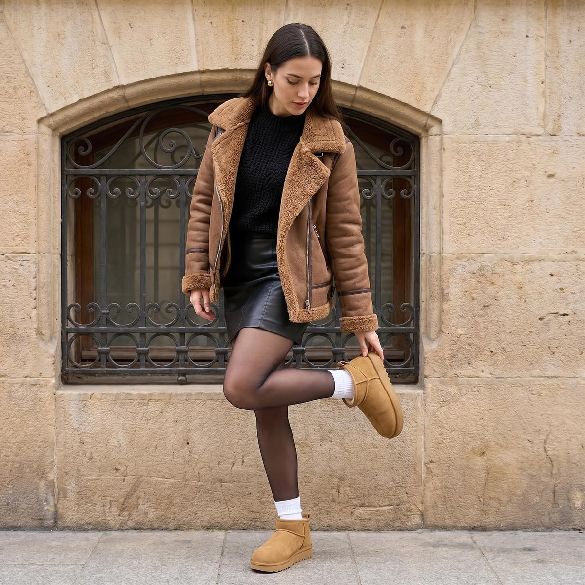 Hip-3 Genuine Suede Leather Ankle Boots for Women – Pull on Cozy Faux Fur Boots Womens Shoes with Comfortable Memory Foam