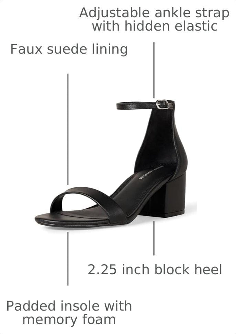 Women'S Two Strap Heeled Sandals with Adjustable Ankle Strap, Padded Memory Foam Insole