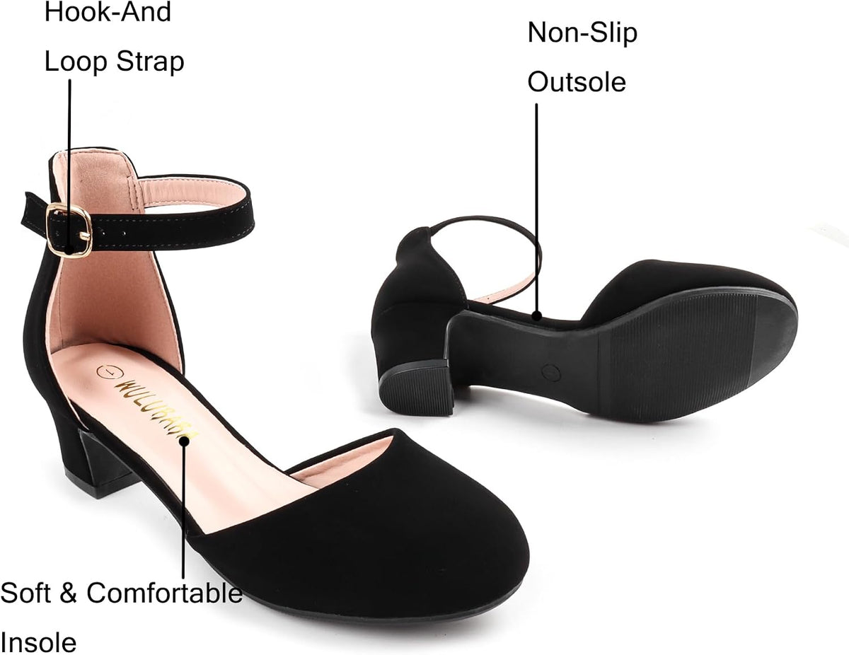Girls Dress Shoes Closed Toe Kids Heels Ankle Strap