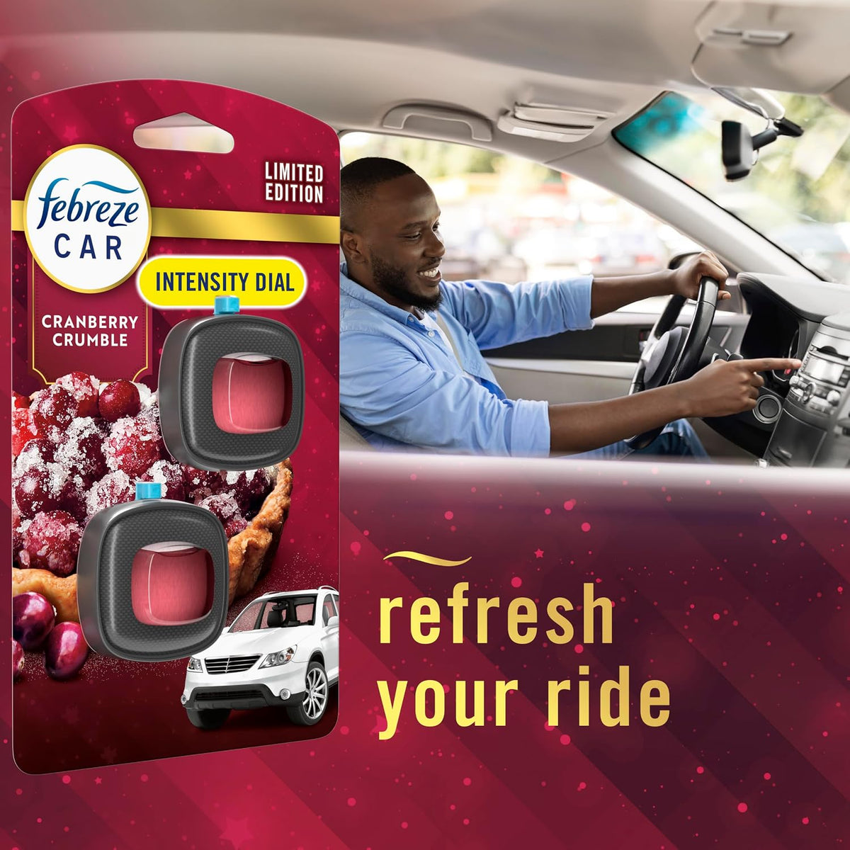 Car Air Freshener, Odor-Fighting Automotive Vent Clip, Scented Car Accessories, Long Lasting for Strong Odors, Cranberry Crumble Scent, 4 Count