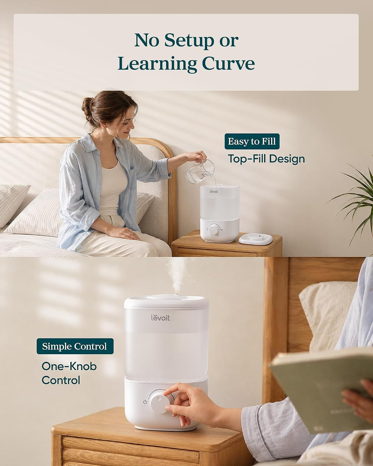 Levoit Top Fill Humidifiers for Bedroom, 2.5L Tank for Large Room, 25Db
