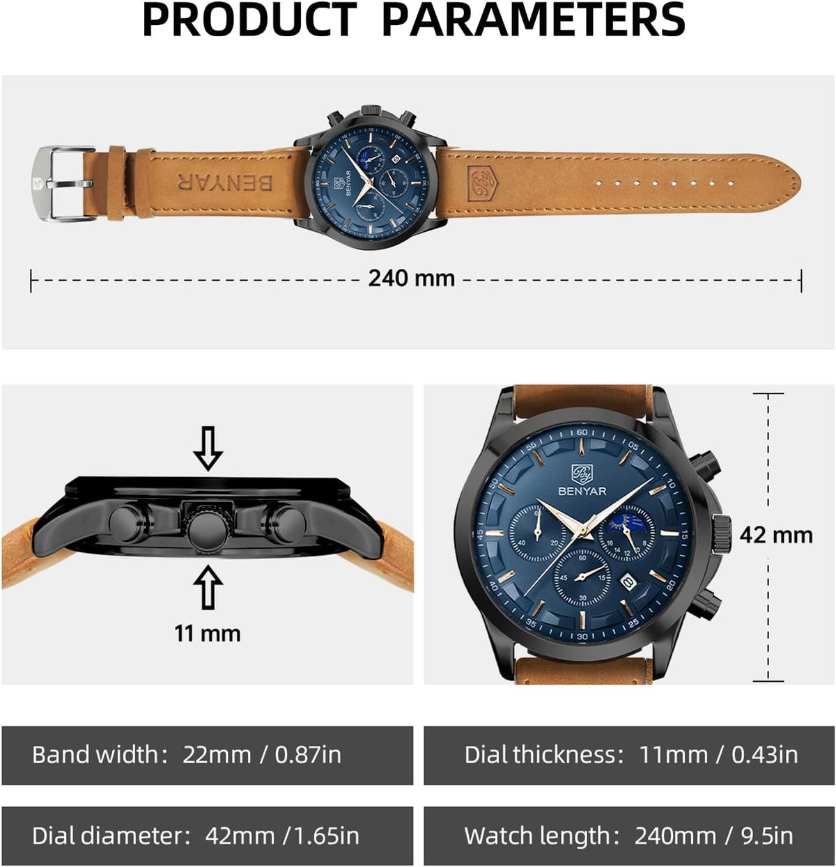 Mens Watches Analog Quartz Chronograph Waterproof Wrist Watches for Men Fashion Business Work Casual Sport Designer Dress Watch with Calendar Elegant Gifts for Men