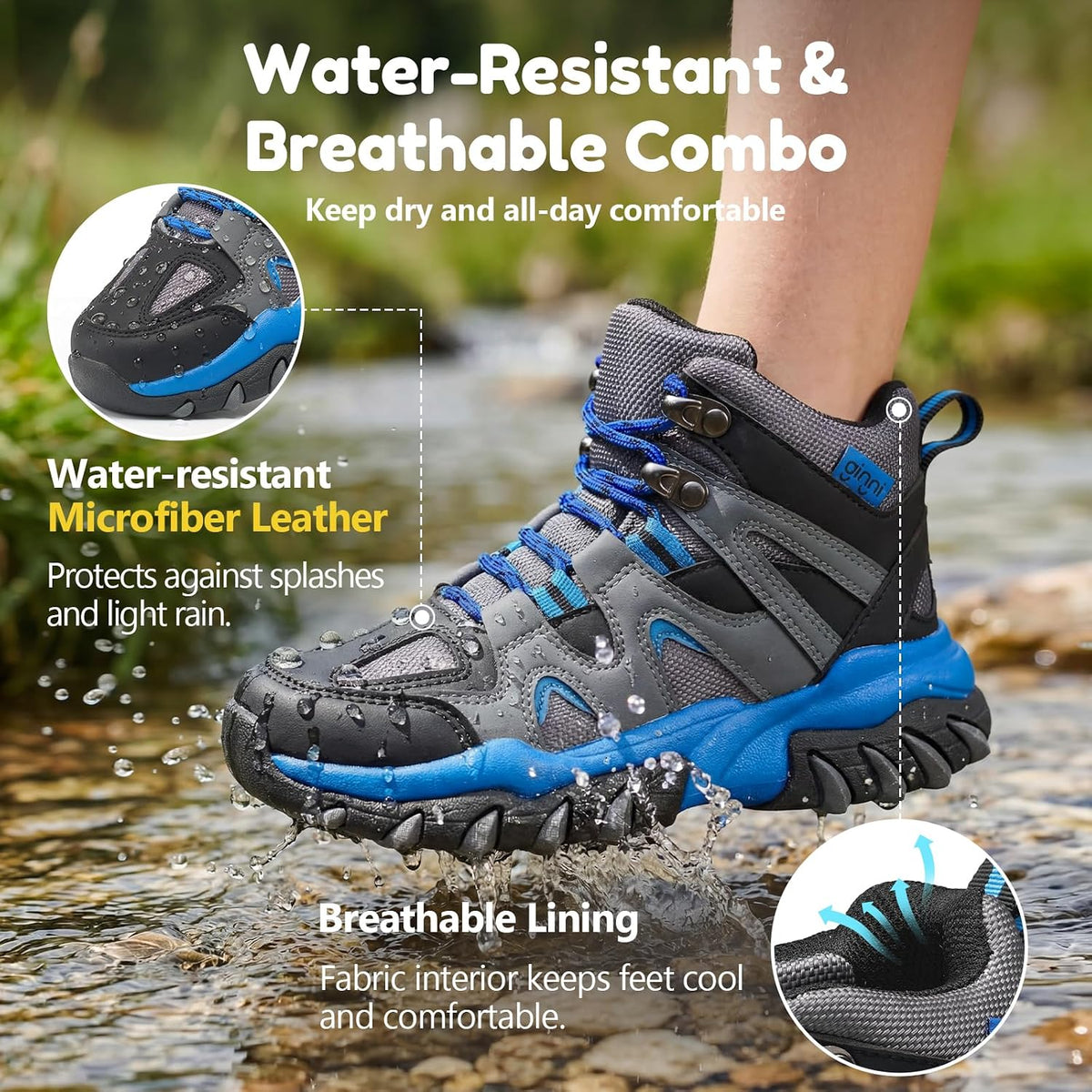 Boys Girls Hiking Boots, Kids Breathable High Top Lace up Sneakers
