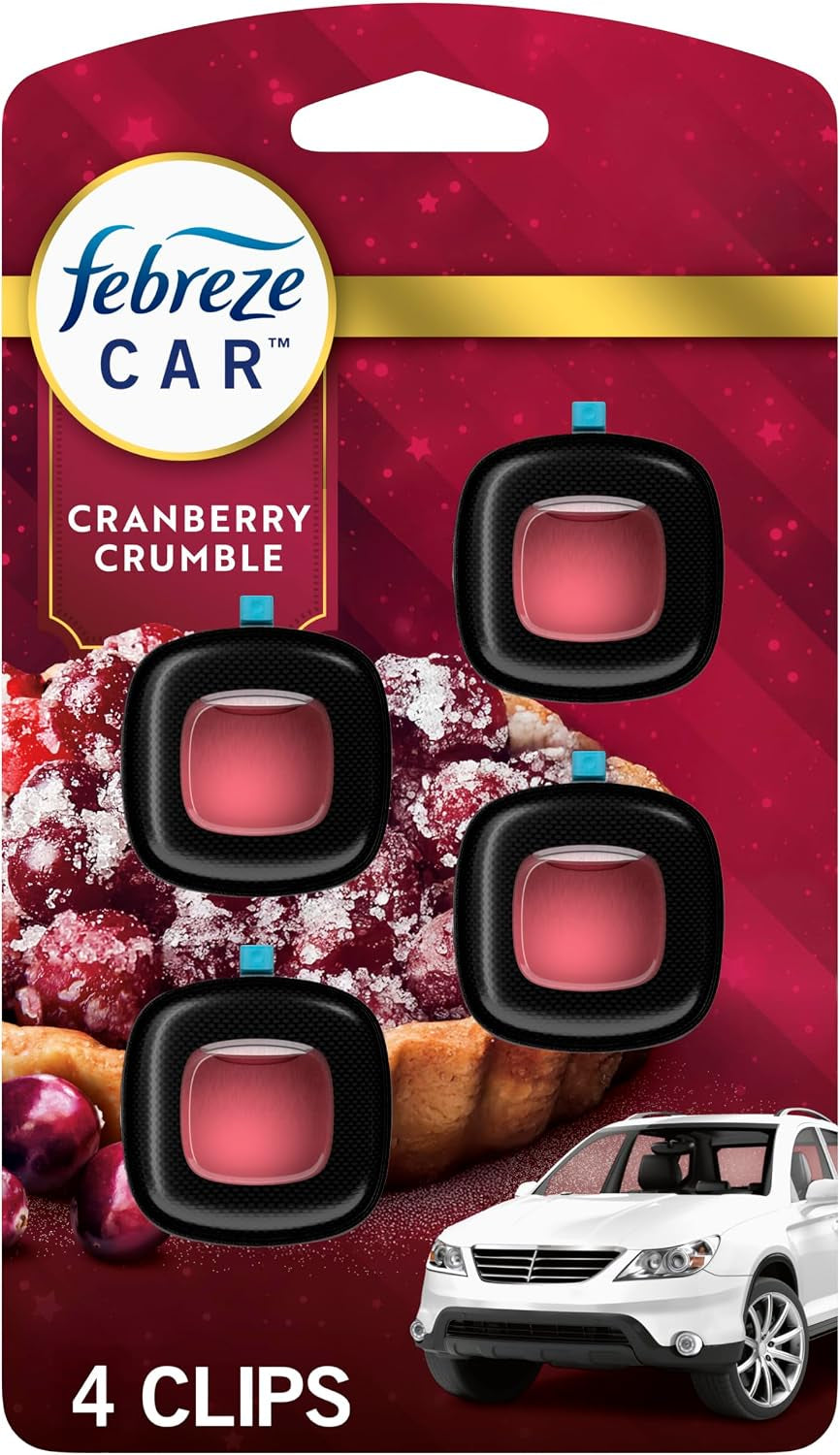 Car Air Freshener, Odor-Fighting Automotive Vent Clip, Scented Car Accessories, Long Lasting for Strong Odors, Cranberry Crumble Scent, 4 Count