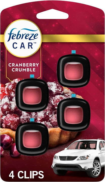 Car Air Freshener, Odor-Fighting Automotive Vent Clip, Scented Car Accessories, Long Lasting for Strong Odors, Cranberry Crumble Scent, 4 Count