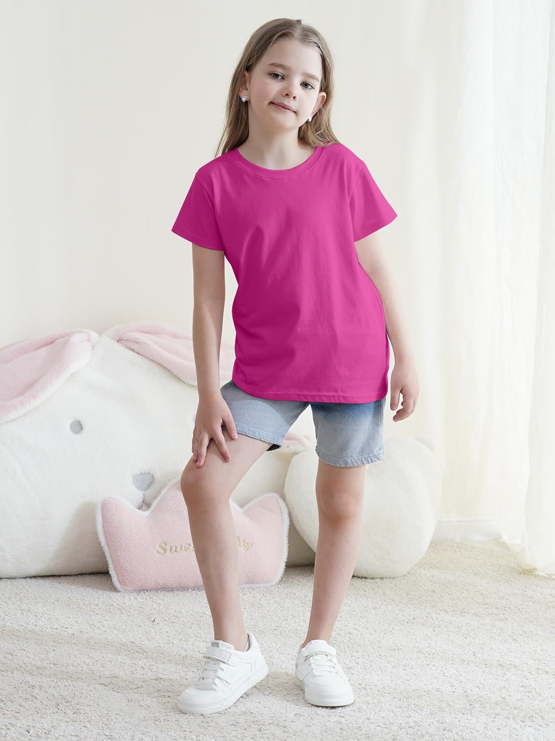 5 Pack Girls Shirts Short Sleeve T-Shirts Cotton Tshirts Tees Kids Clothes