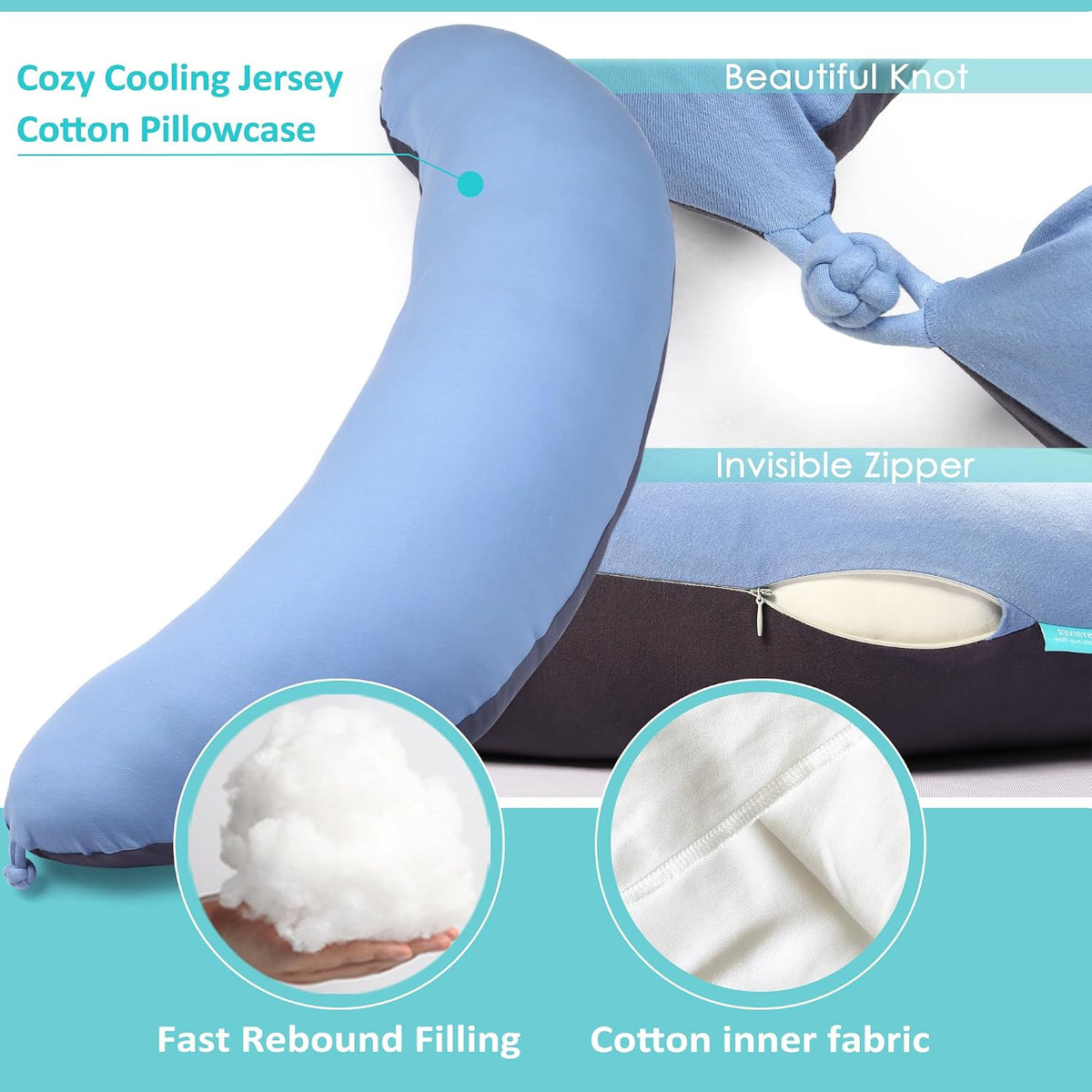 39" C Shaped Body Pillow for Side Sleeping Adults Men Women, Anxiety Relief Hugging Gaming Pillow, Pregnancy Maternity Leg Knee Support Pillow, Gifts for New Moms, Washable Pillowcase(L)