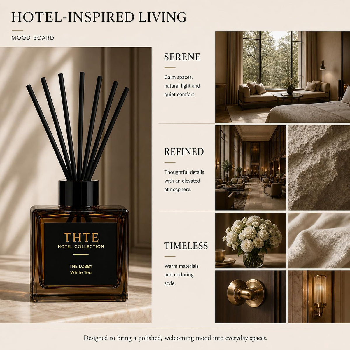 White Tea Reed Diffuser for Home, Airy Clean Hotel-Inspired Scent with Soft Musk, Long-Lasting Home Fragrance with Black Fiber Reeds for Bedroom, Bathroom and Living Room