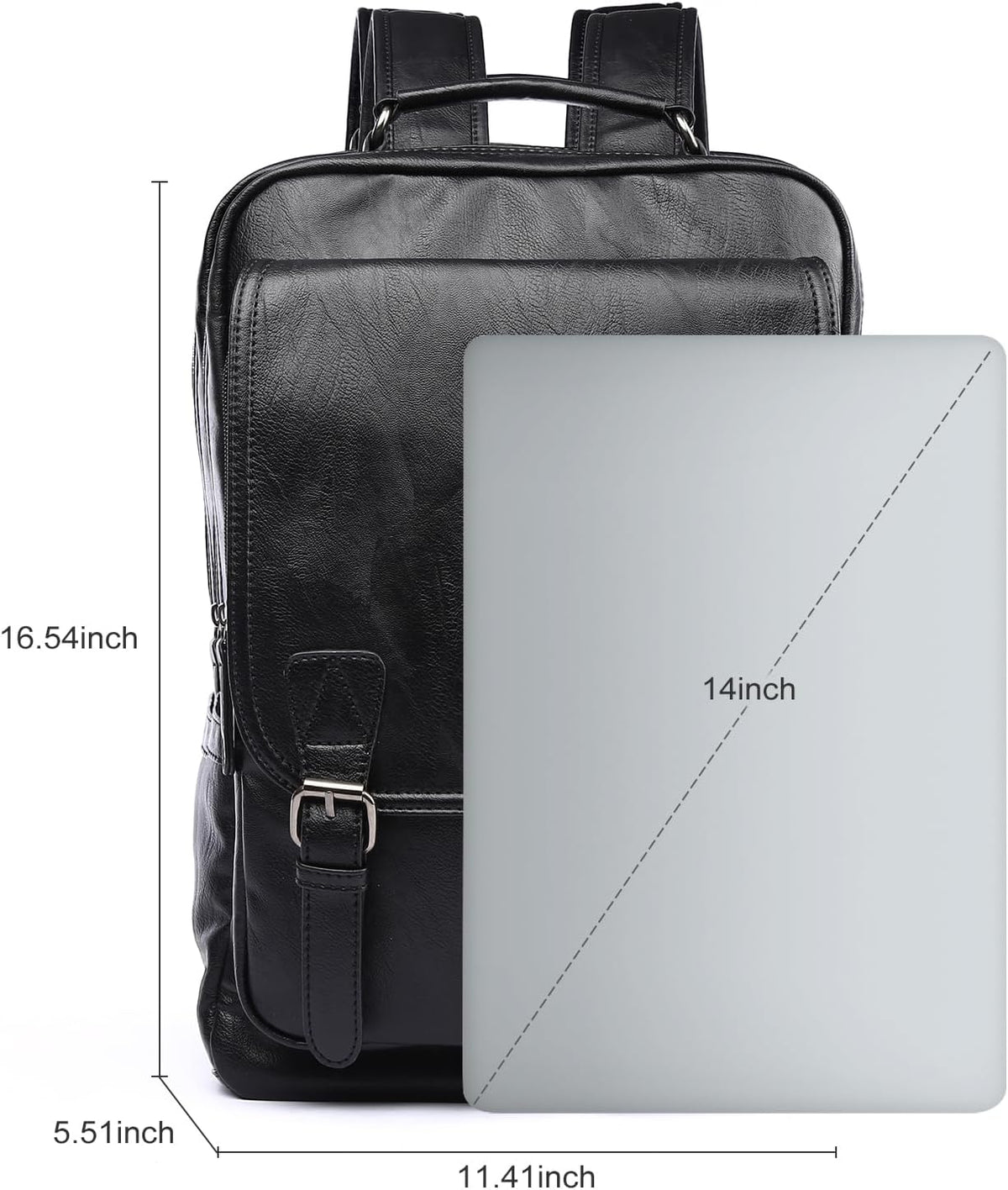 Leather Backpack Fits 15.6 Inch Laptop Vintage Backpack Waterproof Flap Bookbag for Men Leather Travel Backpack for Men Casual Knapsack Black