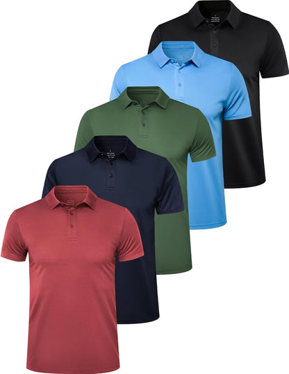 5 Pack Polo Shirts for Men Short Sleeve Collared Golf Polos