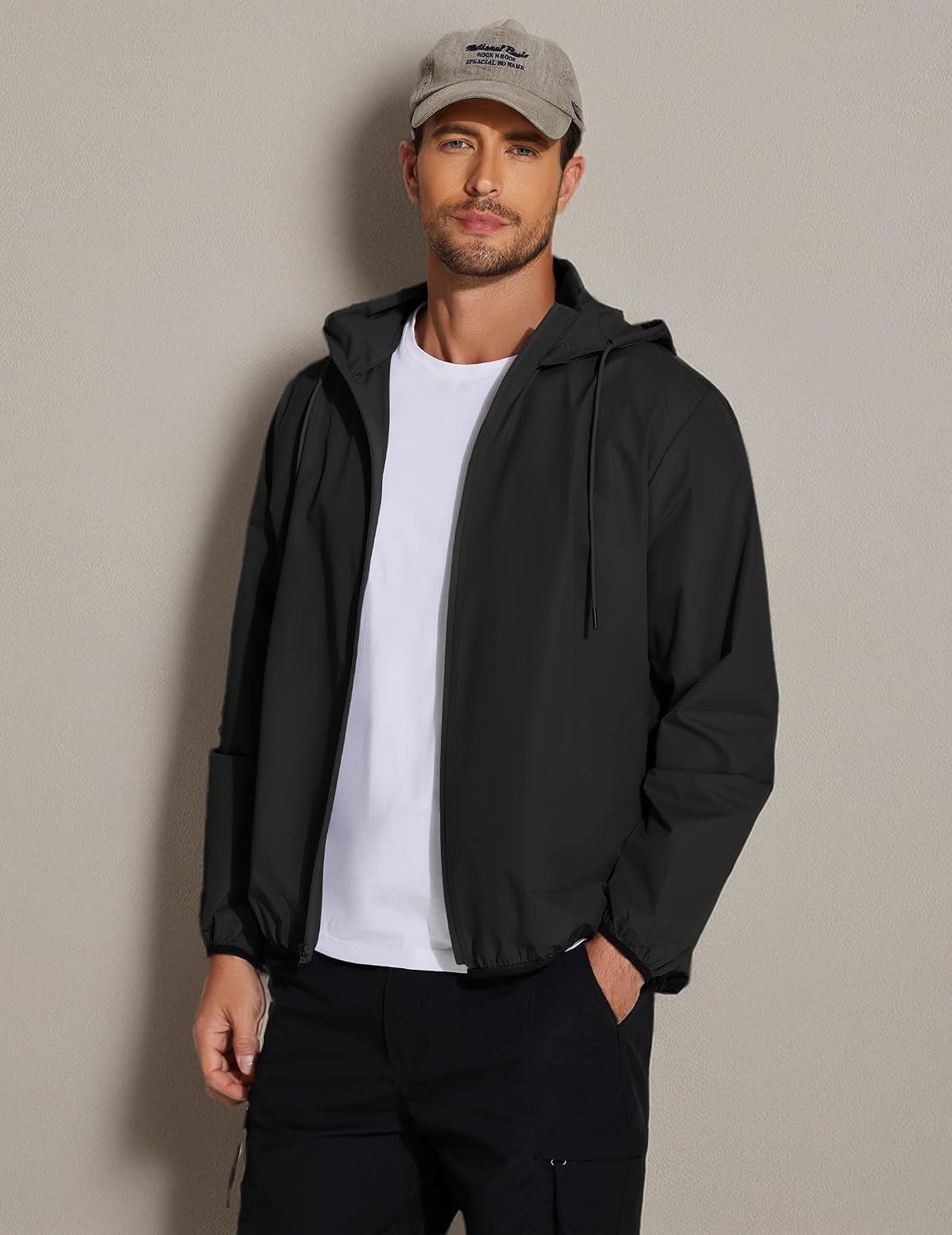 Men'S Light Rain Jacket Packable Waterproof Raincoat Windbreaker