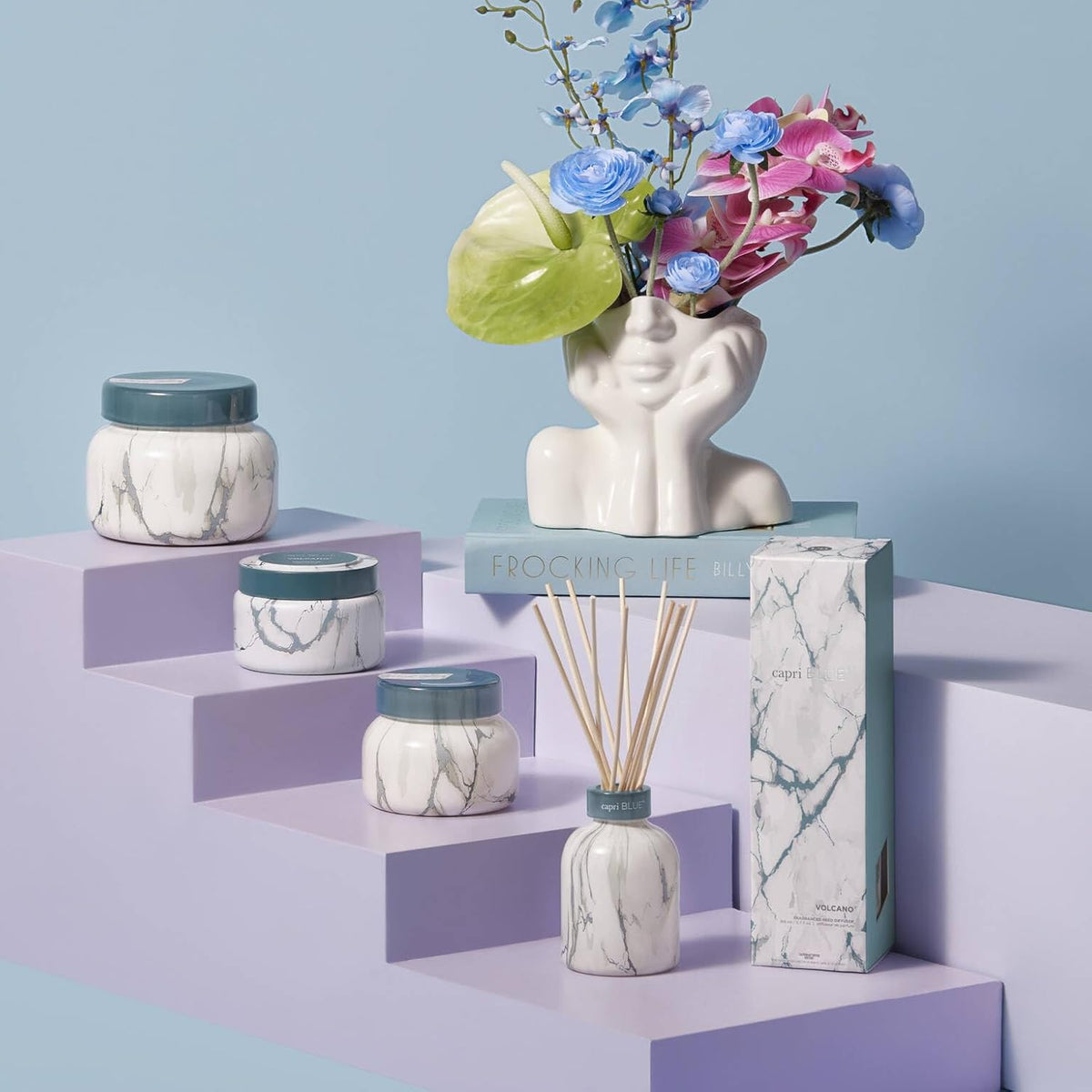 Capri Blue Modern Marble Reed Diffuser Set - Includes Reed Diffuser Sticks, Scented Oil & Glass Bottle - Luxury Scents for Bedroom Decor & Bathroom Air Freshener - Volcano (5.7 Fl Oz)