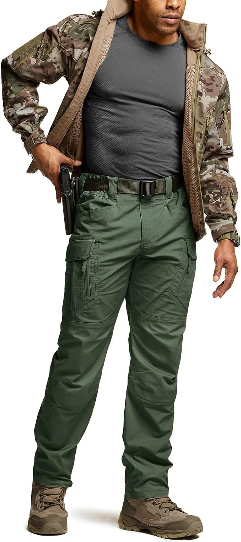 Men'S Flex Stretch Tactical Pants, Water Resistant Ripstop Cargo Pants, Lightweight EDC Outdoor Work Hiking Pants