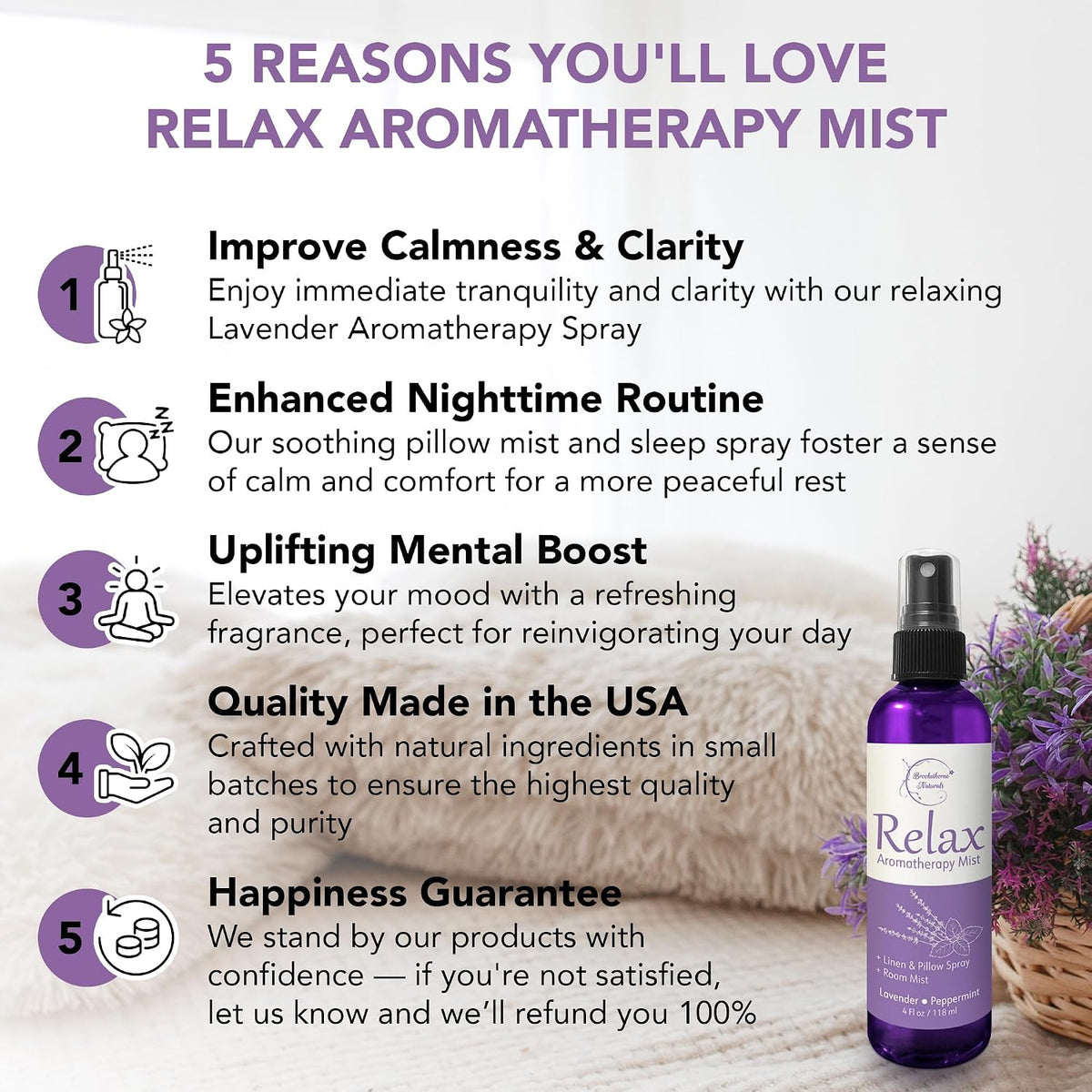 Relax Lavender Spray for Sleep, Natural Linen Spray for Bedding, Perfect Lavender Pillow Spray for Sleep. Aromatherapy Bed Spray with Lavender & Peppermint Essential Oils by  4Oz