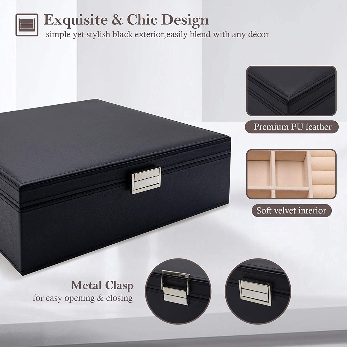 2 Layers Jewelry Box for Women -Black