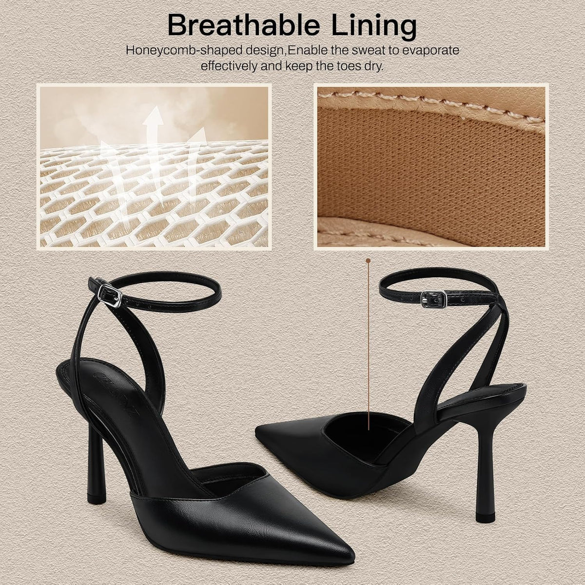 Women Stiletto Heel Pumps: Comfort Closed Toe Strappy High Heels