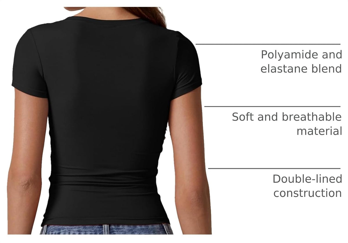 Short Sleeve Shirts for Women round Neck Basic Double Lined Tees Fitted Y2K Crop Tops