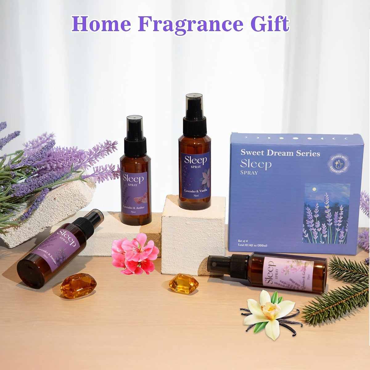 Lavender Sleep Pillow Spray with Essential Oil, 4-Scent, 4 X 2.5 FL OZ