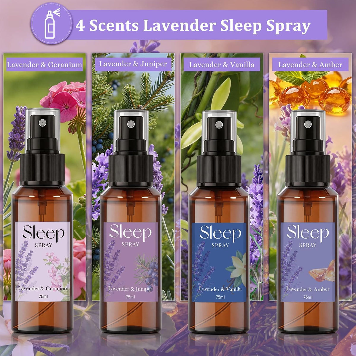Lavender Sleep Pillow Spray with Essential Oil, 4-Scent, 4 X 2.5 FL OZ