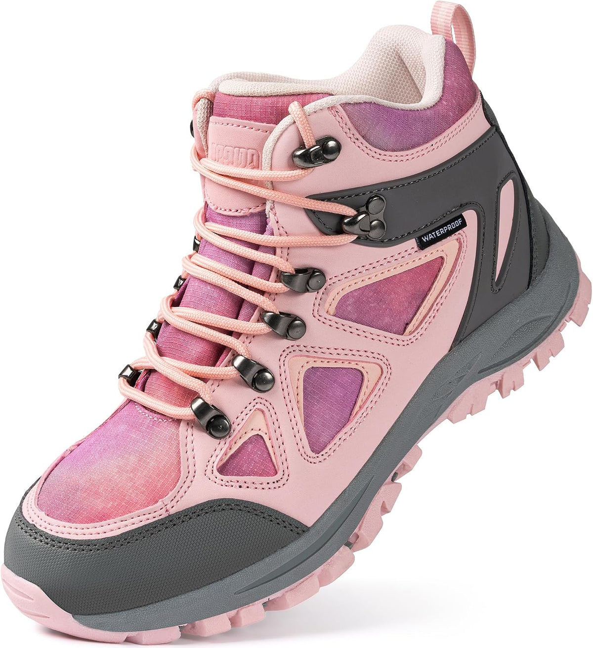Kids Hiking Boots Waterproof Durable TPR Traction Outsole Anti-Skid Athletic Lace up Hiking Shoes for Outdoor Adventure
