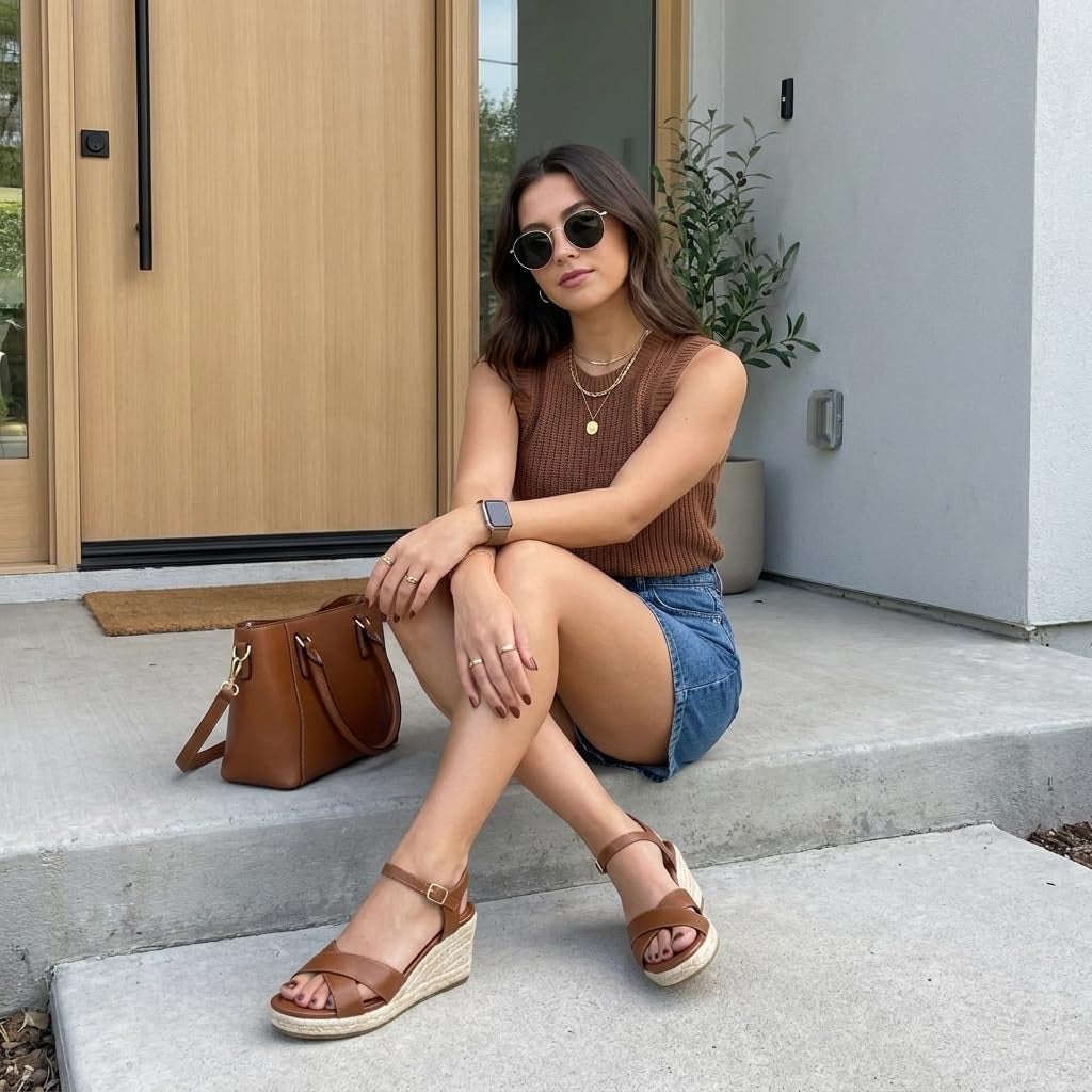 Prego Espadrille Wedge Sandals for Women, Crisscross Open Toe Wedge Heels with Adjustable Ankle Strap