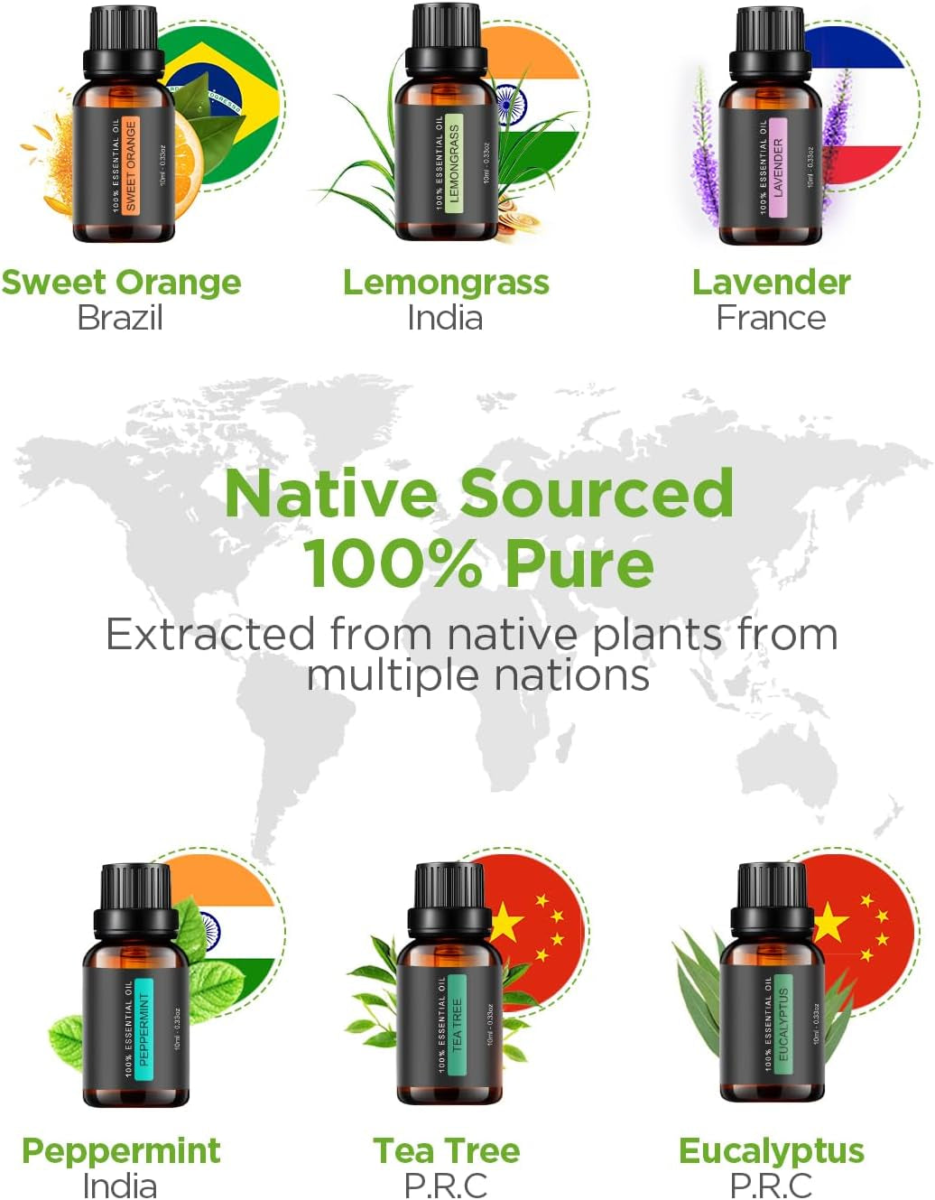 100Ml Essential Oil Diffuser for Home with 6 Oils Gift Set, Brown