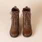 Women'S Lace-Up Combat Ankle Boots with Side Zipper, Lug Sole