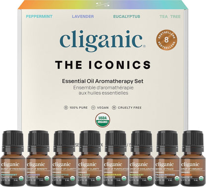 Organic Essential Oils Set for Home Diffuser, 100% Pure, Top 8