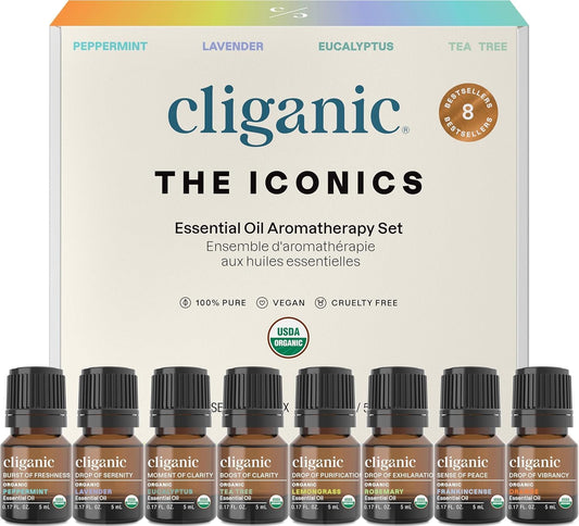 Organic Essential Oils Set for Home Diffuser, 100% Pure, Top 8