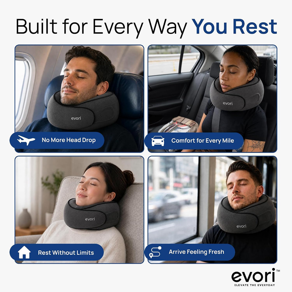 Memory Foam Travel Neck Pillow, 360° Support for Airplane & Car