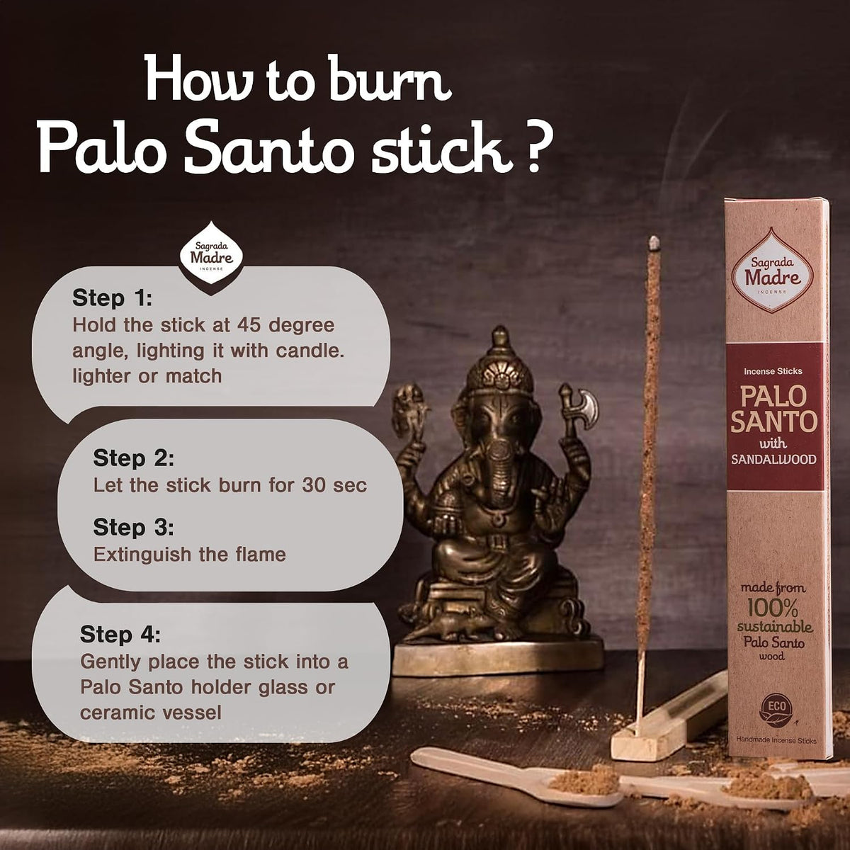 8Pcs Wildly Harvested Thick Palo Santo Incense Sticks (Sandalwood), 9” Long - Eco Friendly, Non-Toxic, Aromatic Incense Sticks (1Hr Burning Time) to Heal & Calm Your Body and Environment