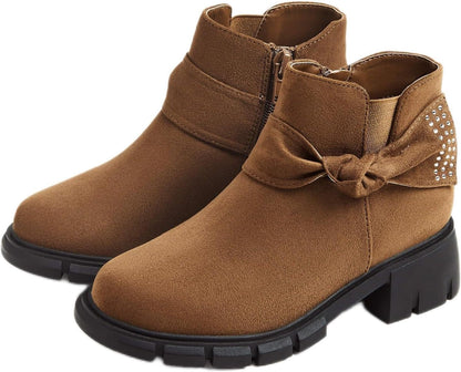 Girls Ankle Boots Low Block Heel Glitter Bowknot Zipper Chelsea Booties Little Kid Big Kids