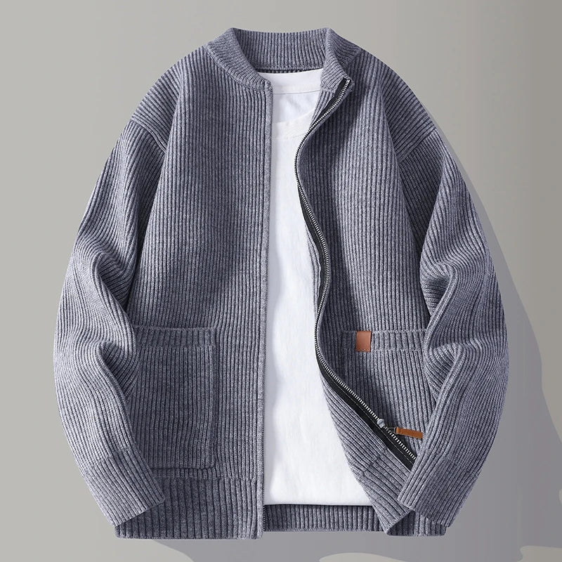 Men'S Knitted Ribbed Zip Cardigan