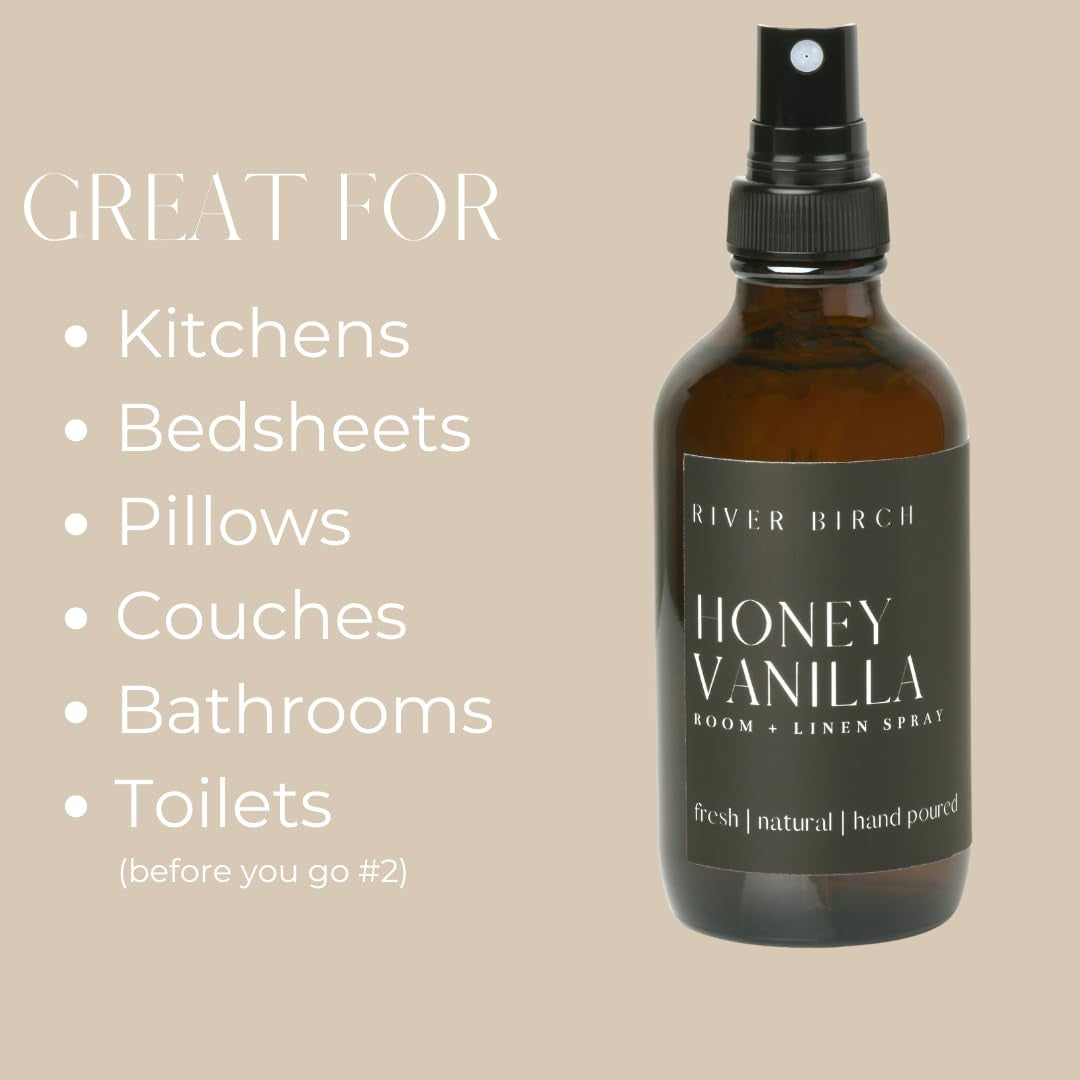 Luxury Linen and Room Spray - Home Signature Scent Honey Vanilla Room Fragrance Spray - Fragrant Fresh Linen Air Freshener for Bedding - Handmade in Texas - 4 Oz Glass Amber Bottle