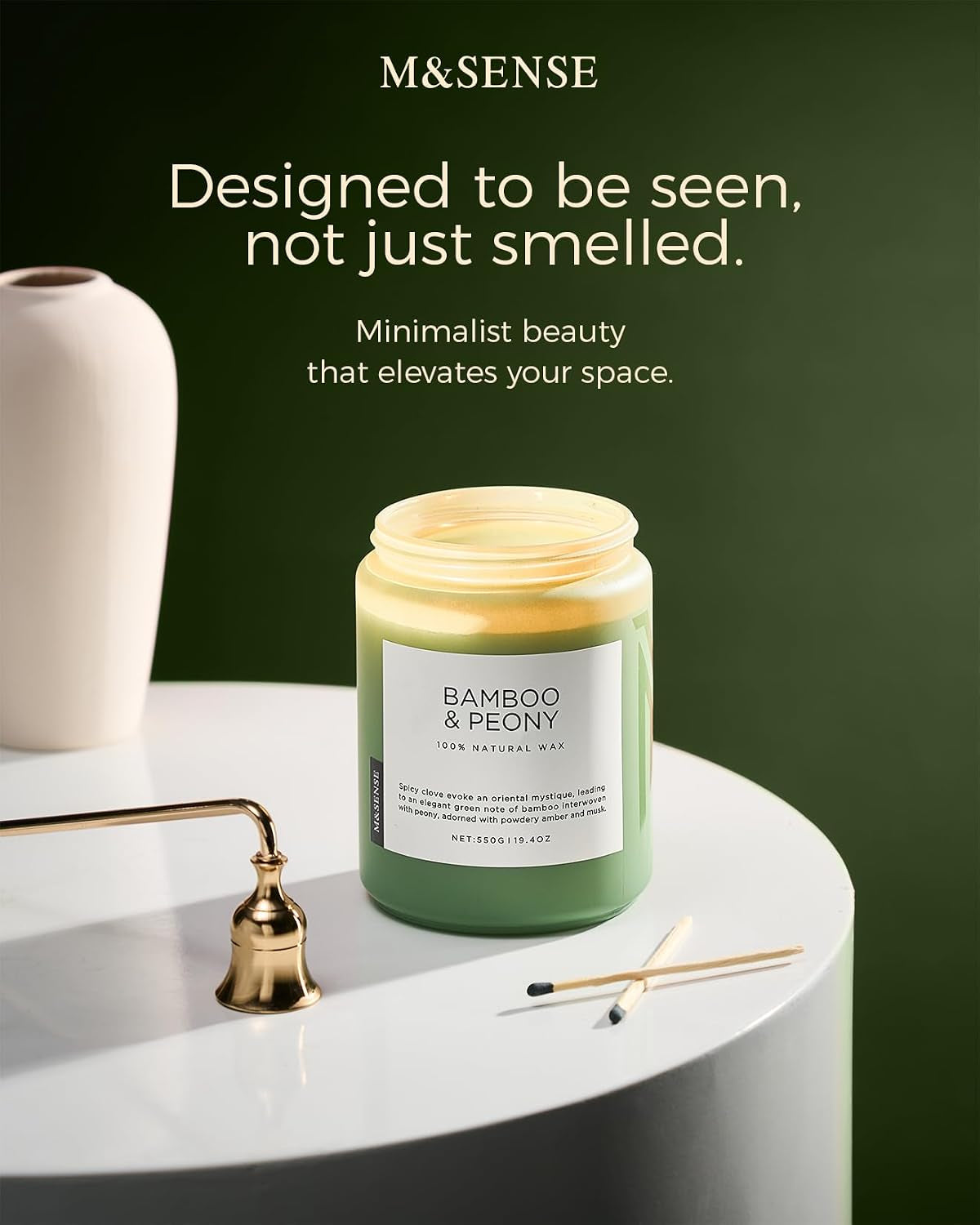 Bamboo Peony Scented Candles for Home, Large 19.4Oz Organic Soy Wax