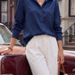 Women Satin Silk Button down Shirt Ladies Long Sleeve Tops V Neck Loose Blouse Dressy Business Casual Work Tunic Fall