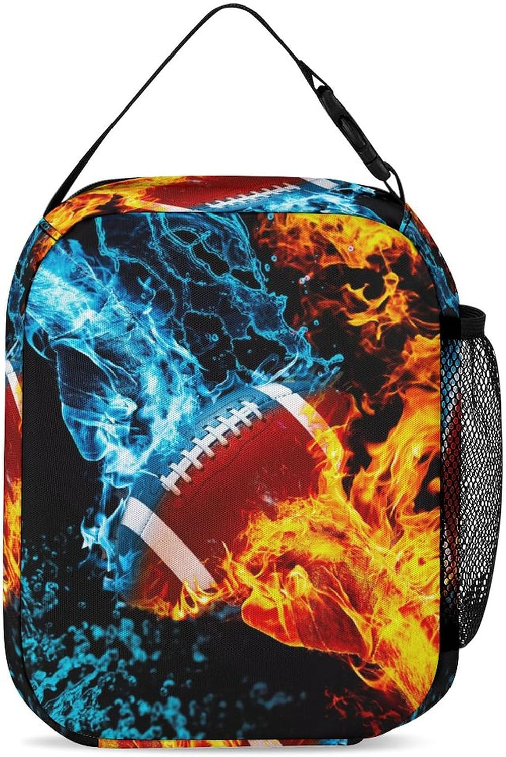 3PCS Ice&Fire Football Backpack Set,Cool Shoulders Backpack Lightweight Durable Laptop Bag with Lunch Bag, 17 Inch Large Capacity Multi-Pocket Daypack for Travel(Cool Football)