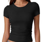 Short Sleeve Shirts for Women round Neck Basic Double Lined Tees Fitted Y2K Crop Tops