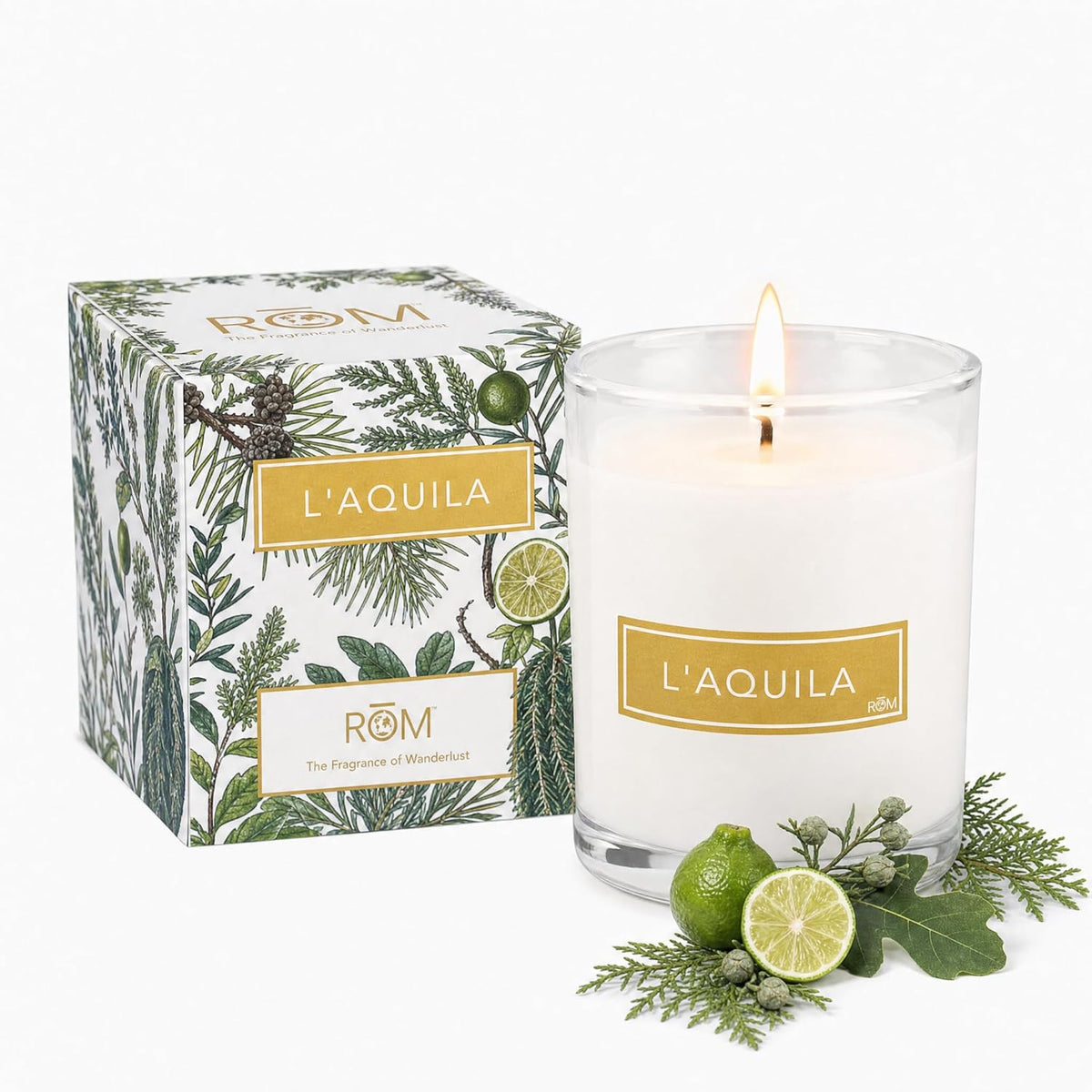 L'Aquila Fig and Bergamot Candle, Plant-Based Wax, 9Oz, RŌM Fragrance