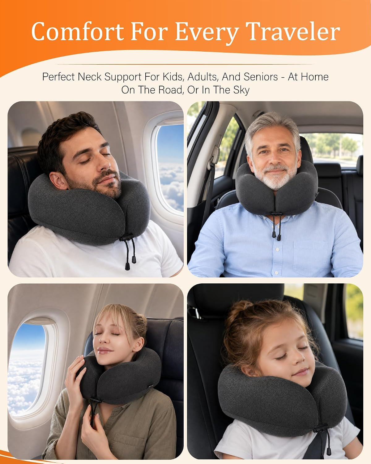 Airplane Travel Neck Pillow for Sleeping, 3D-Eye Mask & Earplugs Kit