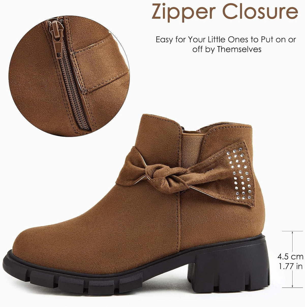 Girls Ankle Boots Low Block Heel Glitter Bowknot Zipper Chelsea Booties Little Kid Big Kids