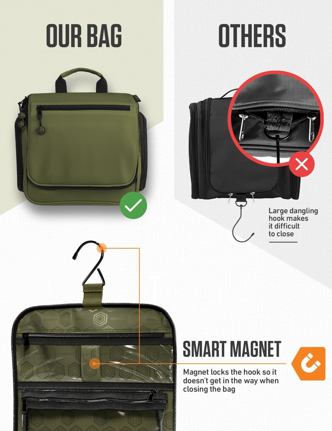 Hanging Travel Toiletry Bag, 18 Compartments - Forest Green