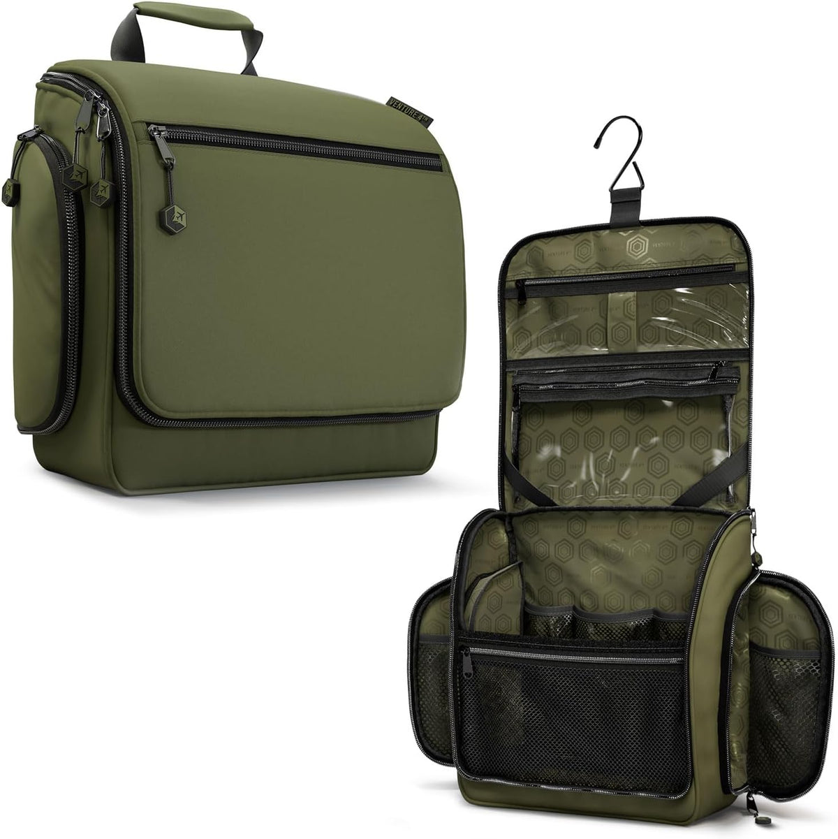 Hanging Travel Toiletry Bag, 18 Compartments - Forest Green