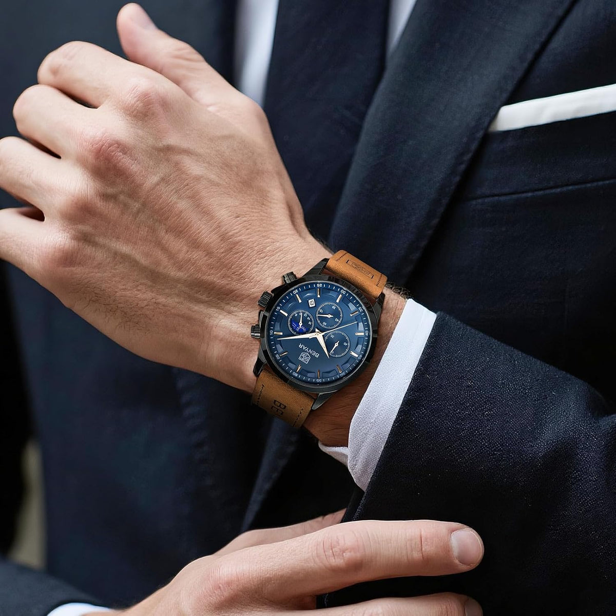 Mens Watches Analog Quartz Chronograph Waterproof Wrist Watches for Men Fashion Business Work Casual Sport Designer Dress Watch with Calendar Elegant Gifts for Men
