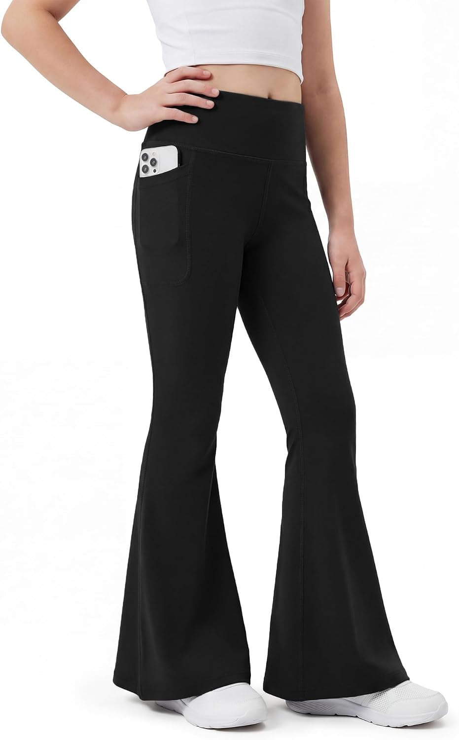 Girls Flare Leggings with Pockets High Waisted Yoga Dance Pants